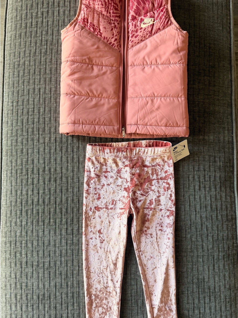 Nike Girls Light Pink Velvet Leggings and Vest - Size 4T